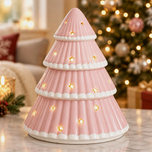 Pink white ceramic christmas - pink,